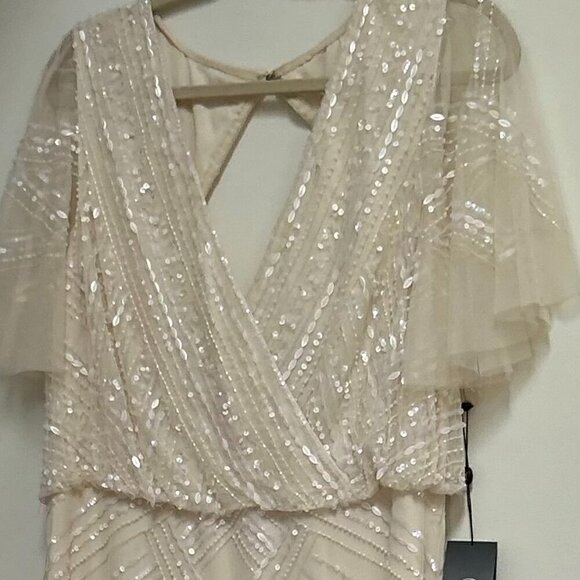 Adrianna Papell Womens White Beaded Cut Out Evening Dress Gown 16 - Picture 4 of 13